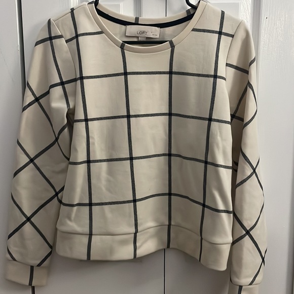 Loft white and blue check sweatshirt sweater - Picture 3 of 3